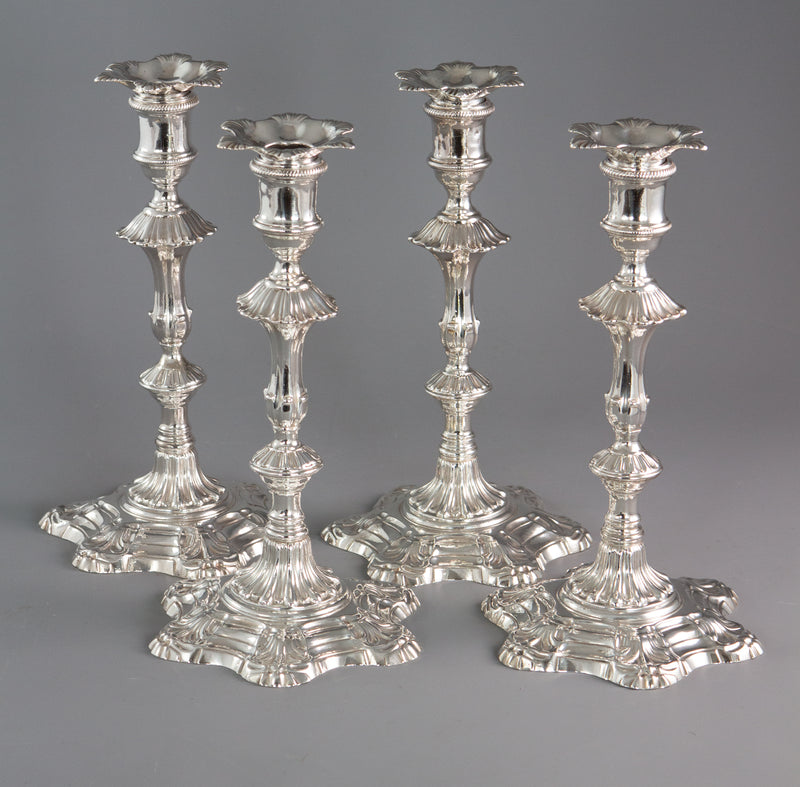 A Very Fine Set of Four Georgian Silver Table Candlesticks London 1753 by William Grundy