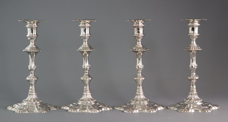 A Very Fine Set of Four Georgian Silver Table Candlesticks London 1753 by William Grundy