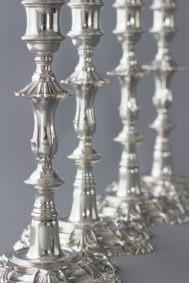 An Exceptional Set of Four Silver Candlesticks London 1757 by William Cafe