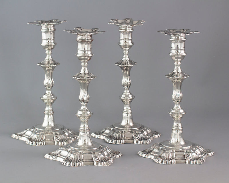 A Very Fine Set of Cast Silver Candlesticks by John Cafe London 1750