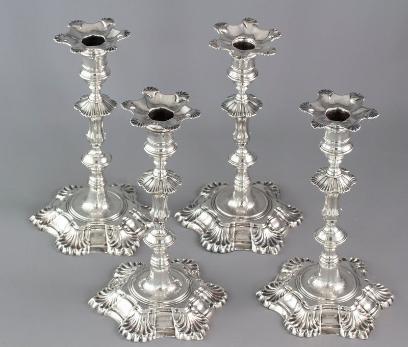 A Very Fine Set of Cast Silver Candlesticks by John Cafe London 1750