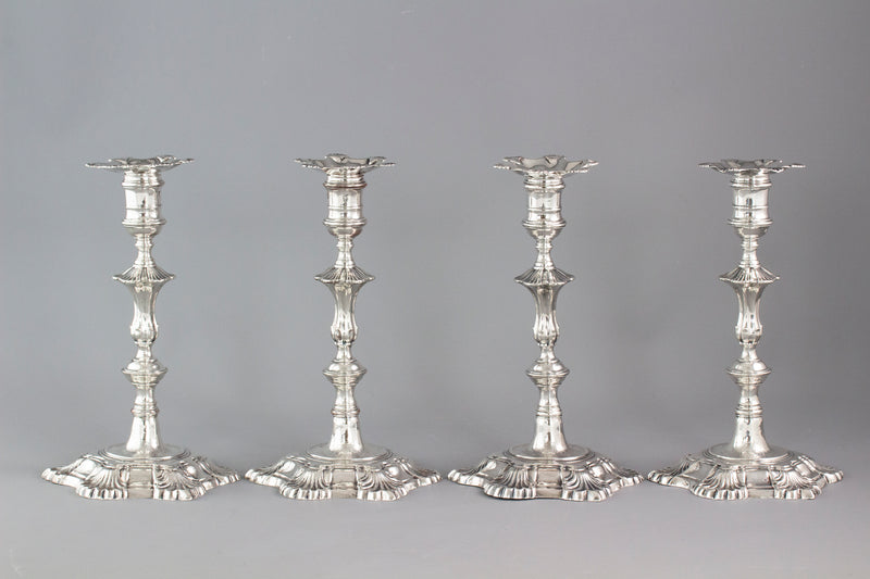 A Very Fine Set of Cast Silver Candlesticks by John Cafe London 1750