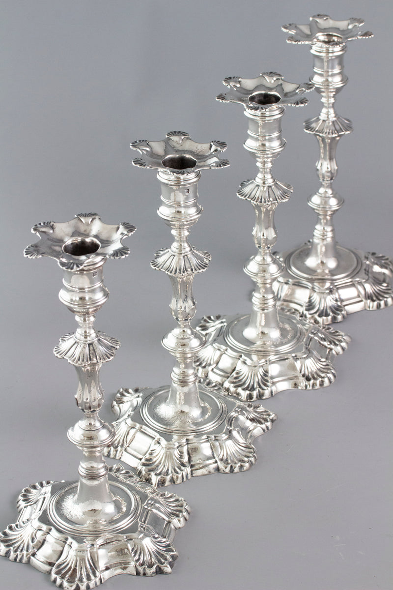 A Very Fine Set of Cast Silver Candlesticks by John Cafe London 1750