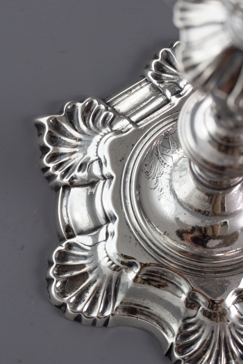 A Very Fine Set of Cast Silver Candlesticks by John Cafe London 1750