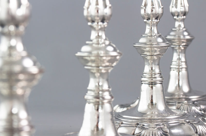 A Very Fine Set of Cast Silver Candlesticks by John Cafe London 1750