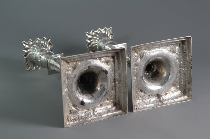A Pair of Cast Silver Candlesticks by William Cafe London 1760