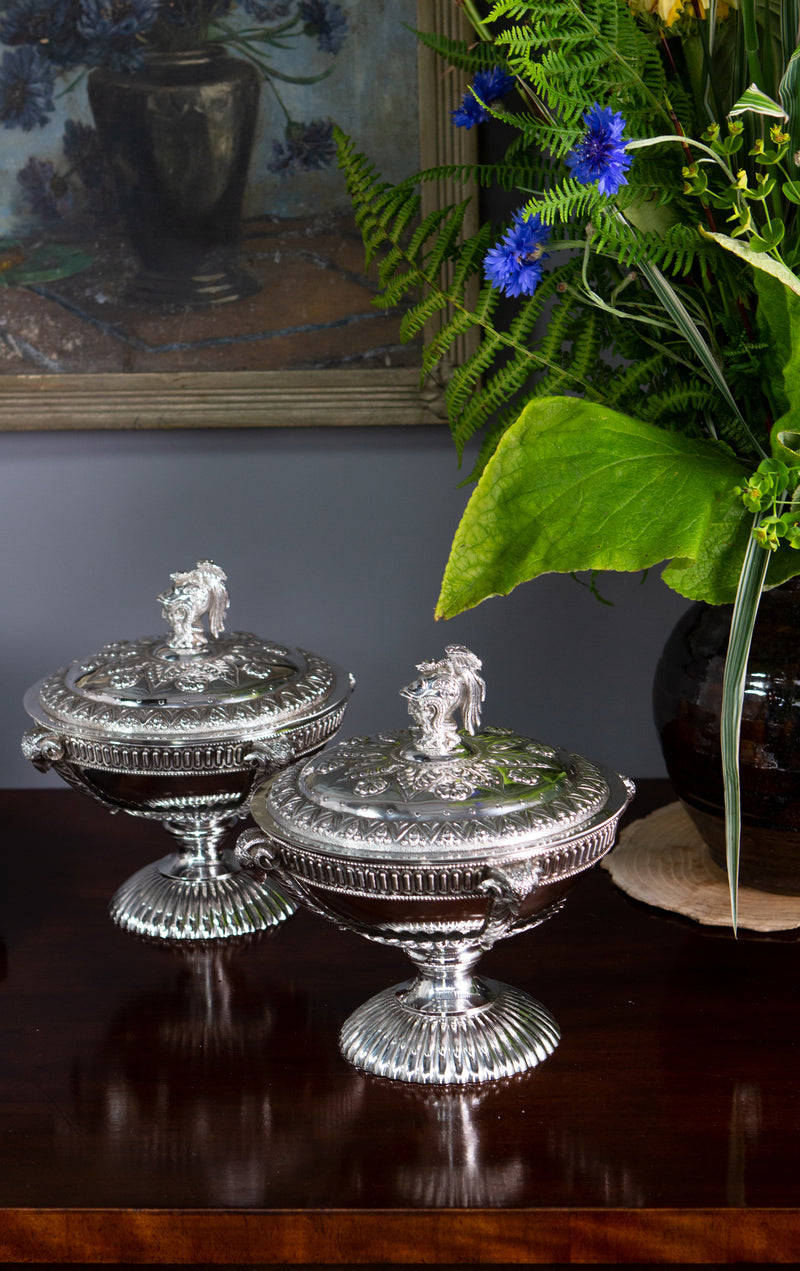 A Very Fine Pair of Silver Tureens or Serving Dishes London 1868 by Robert Harper