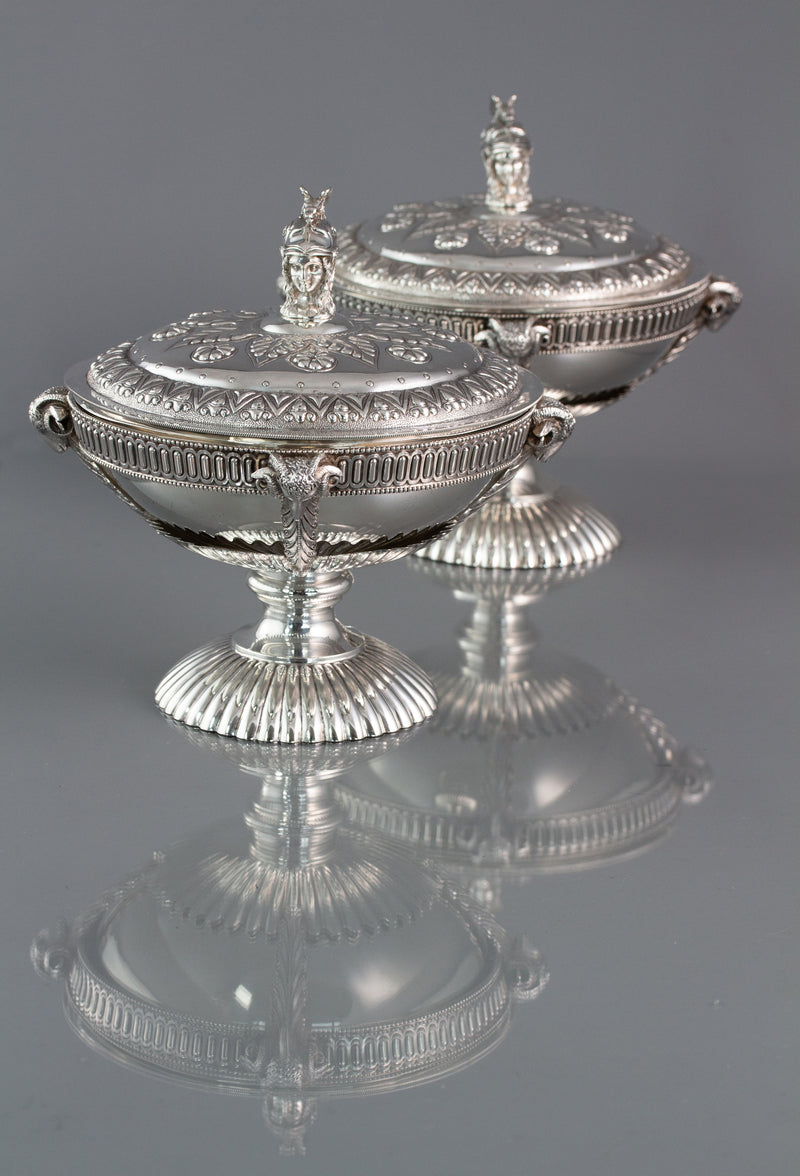 A Very Fine Pair of Silver Tureens or Serving Dishes London 1868 by Robert Harper