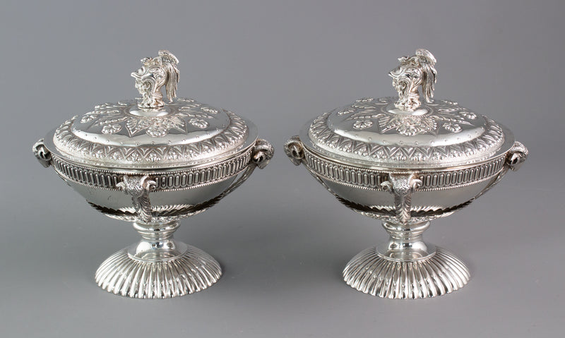 A Very Fine Pair of Silver Tureens or Serving Dishes London 1868 by Robert Harper