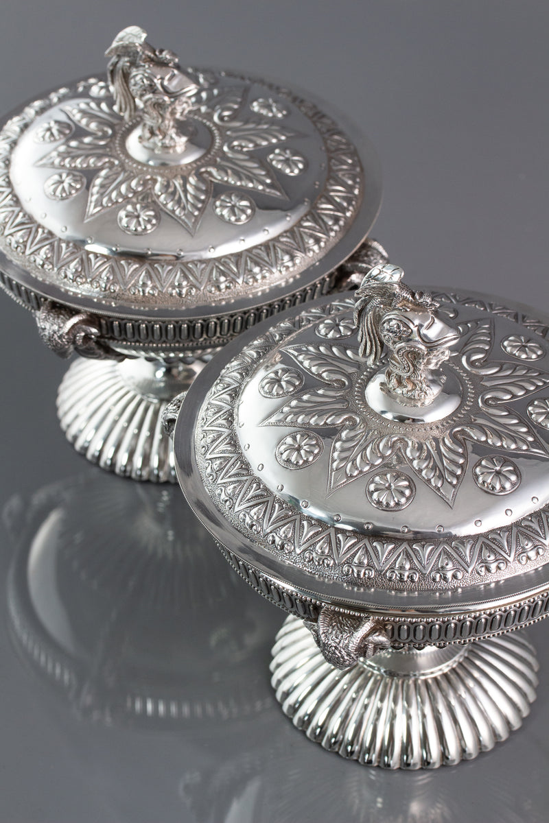 A Very Fine Pair of Silver Tureens or Serving Dishes London 1868 by Robert Harper
