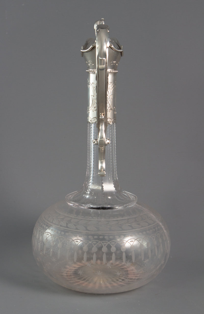 A Victorian Silver Mounted Cut Glass Claret Jug / Wine Decanter London 1869