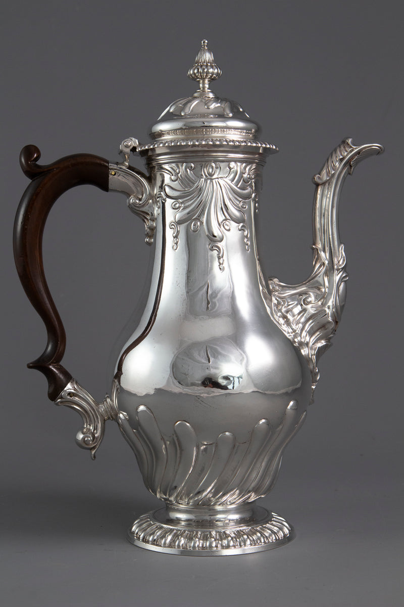 A Huguenot George II silver coffee pot, by Samuel Courtauld I, London 1757