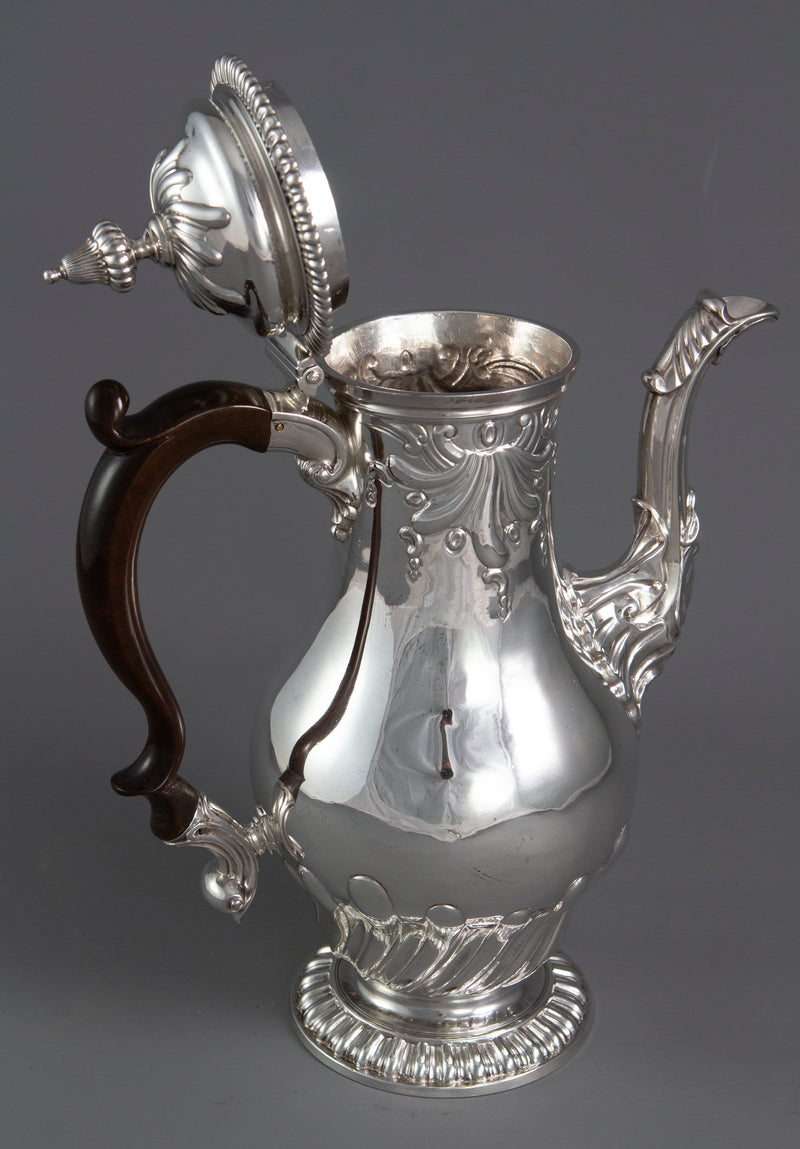 A Huguenot George II silver coffee pot, by Samuel Courtauld I, London 1757