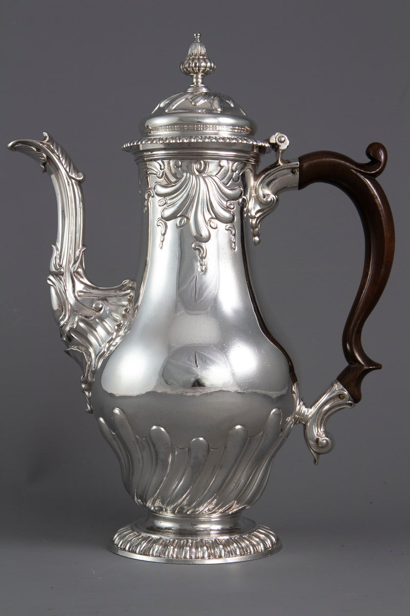 A Huguenot George II silver coffee pot, by Samuel Courtauld I, London 1757