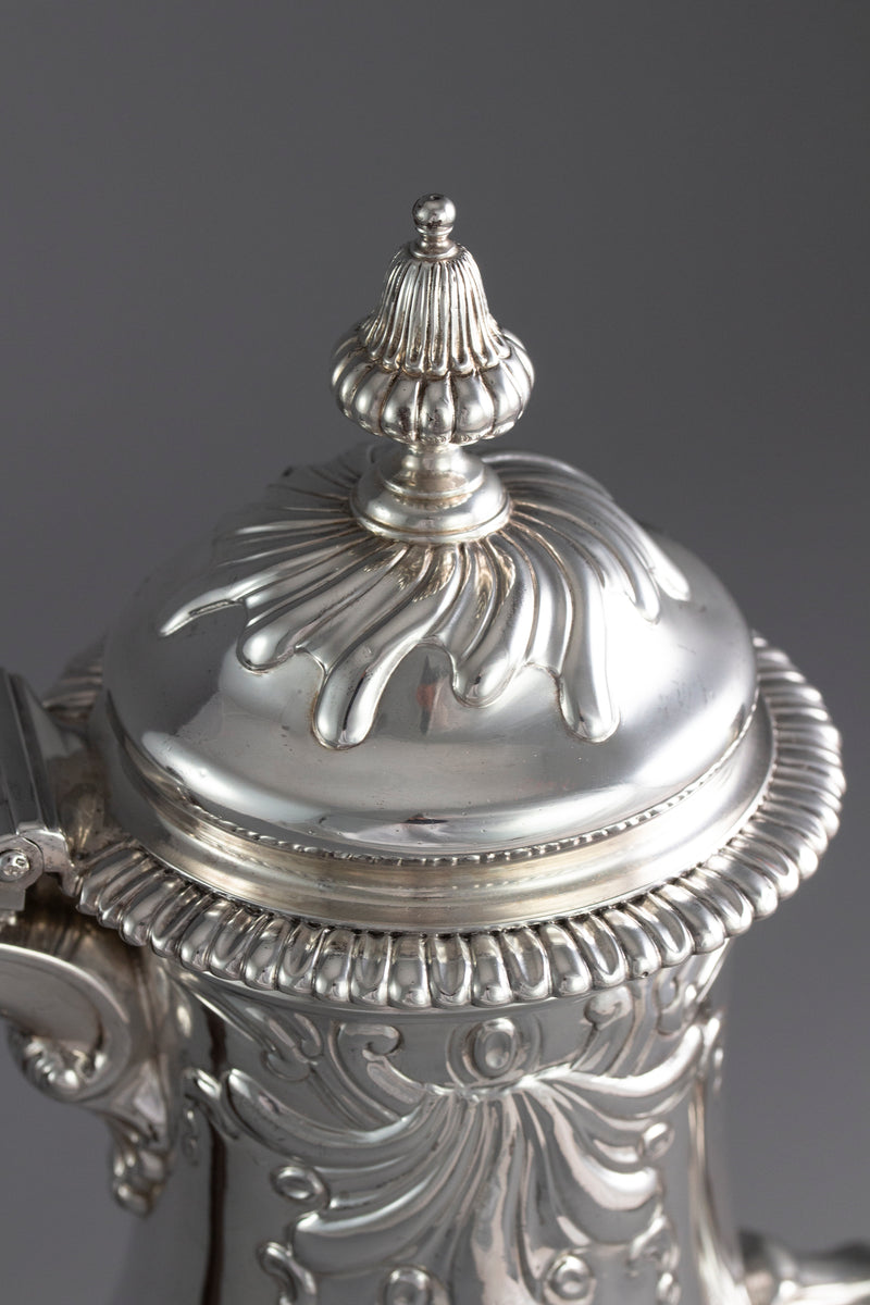 A Huguenot George II silver coffee pot, by Samuel Courtauld I, London 1757