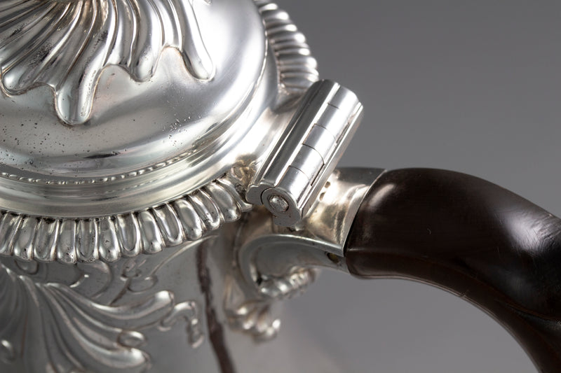 A Huguenot George II silver coffee pot, by Samuel Courtauld I, London 1757