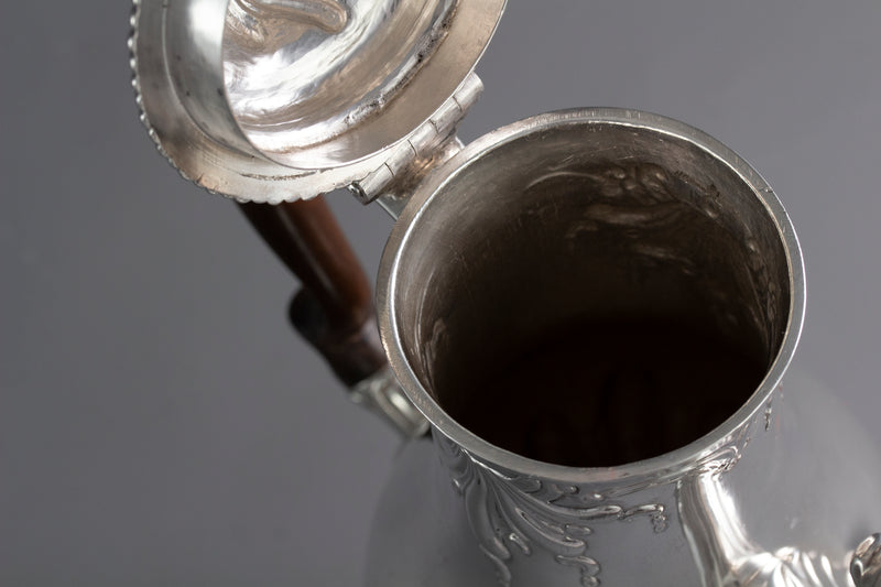 A Huguenot George II silver coffee pot, by Samuel Courtauld I, London 1757