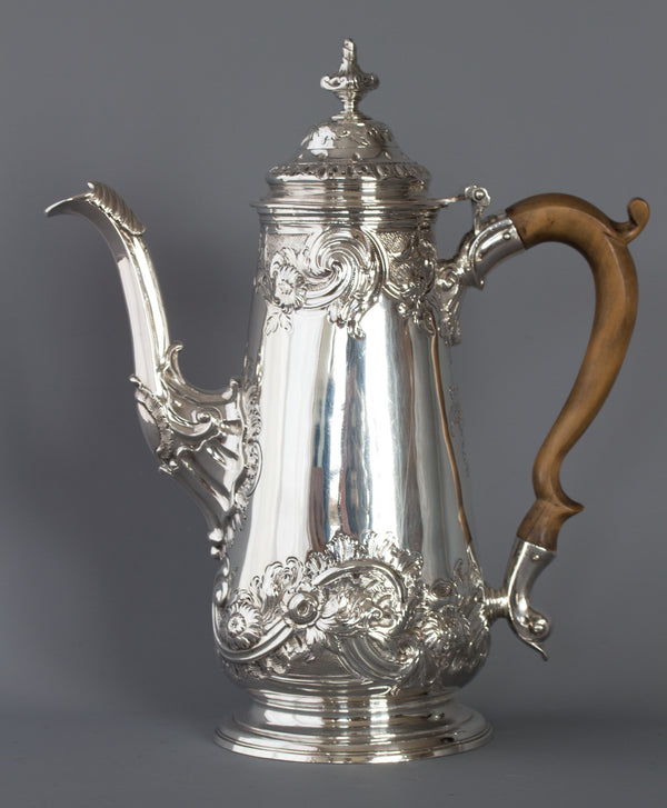 A George II Silver Coffee Pot by Samuel Courtauld, London 1752