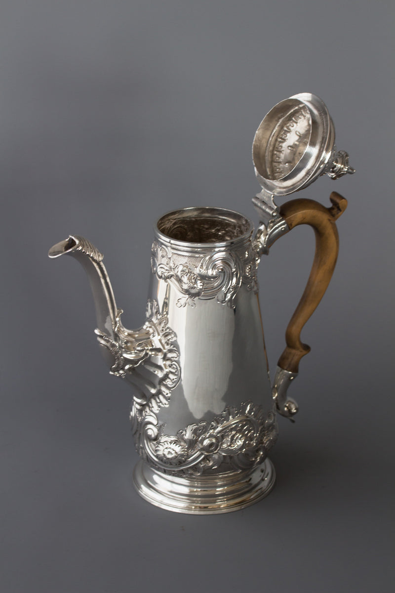 A George II Silver Coffee Pot by Samuel Courtauld, London 1752