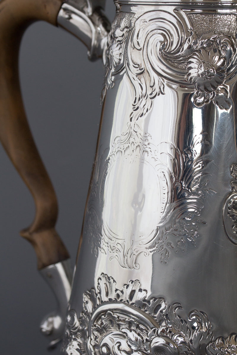 A George II Silver Coffee Pot by Samuel Courtauld, London 1752