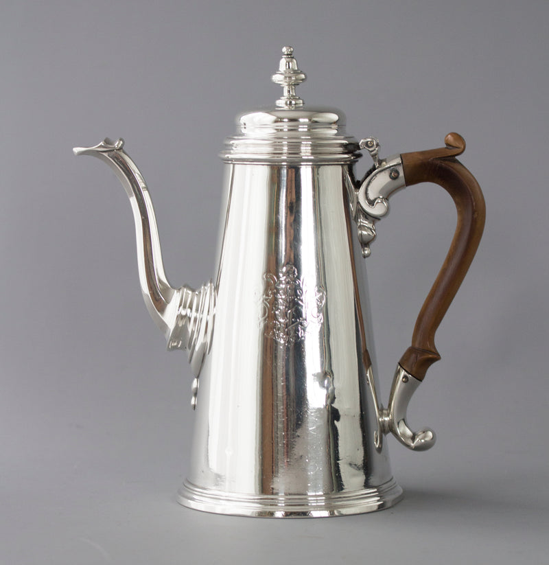 A George II Silver Coffee Pot, London 1729 by Edward Vincent