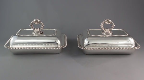 An Excellent Pair of Georgian Silver Entree or Serving Dishes London 1821 by Joseph Craddock and William Reid