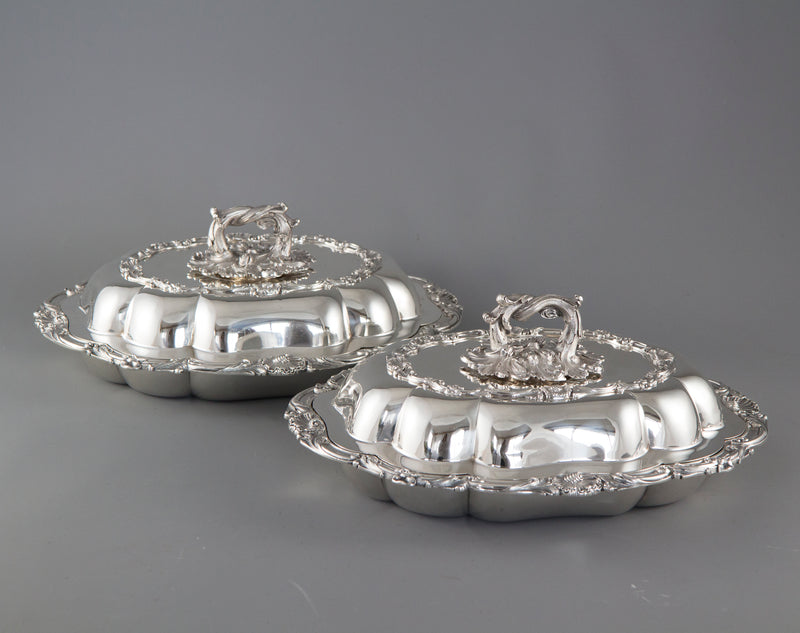 A Pair of Victorian Silver Entree or Serving Dishes London 1855 by Edward and John Barnard