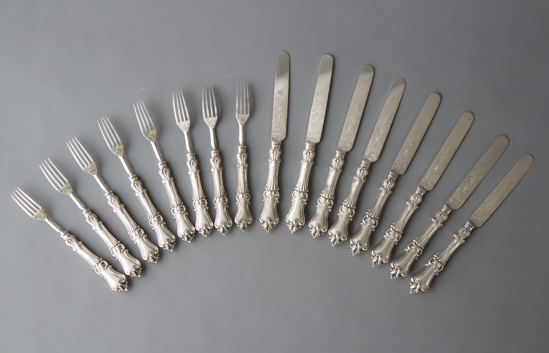 A Set of Eight Silver Fruit/Dessert Knives and Forks Sheffield 1868 by Thomas Sansom