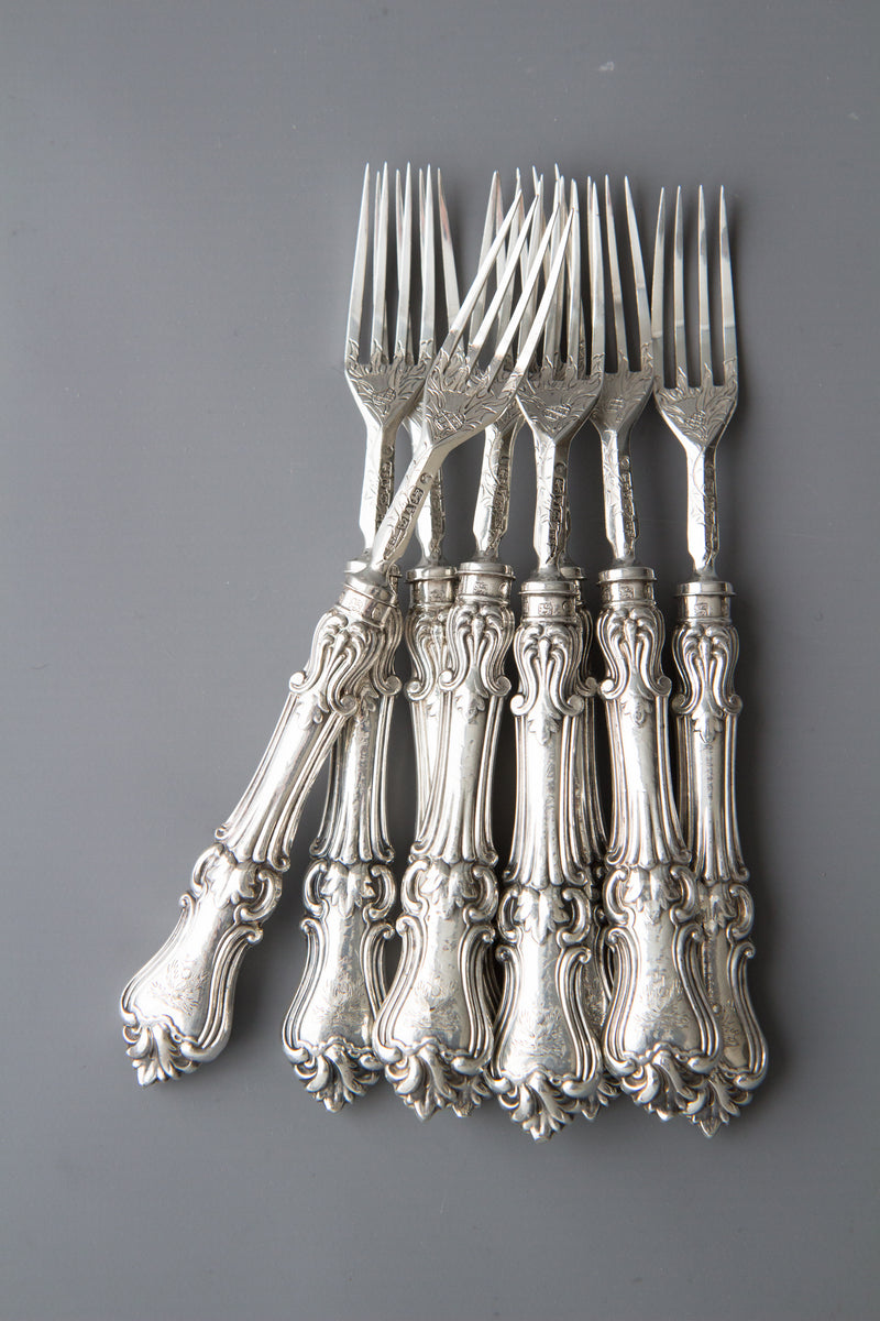 A Set of Eight Silver Fruit/Dessert Knives and Forks Sheffield 1868 by Thomas Sansom