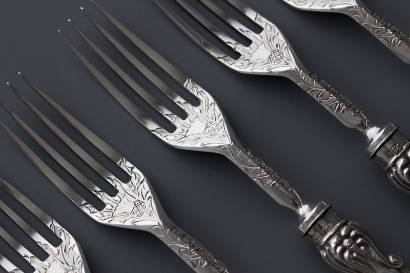 A Set of Eight Silver Fruit/Dessert Knives and Forks Sheffield 1868 by Thomas Sansom