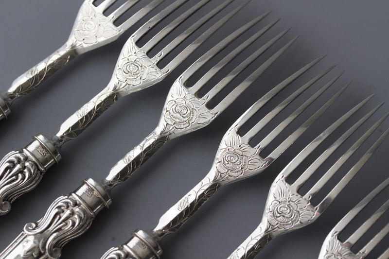 A Set of Eight Silver Fruit/Dessert Knives and Forks Sheffield 1868 by Thomas Sansom