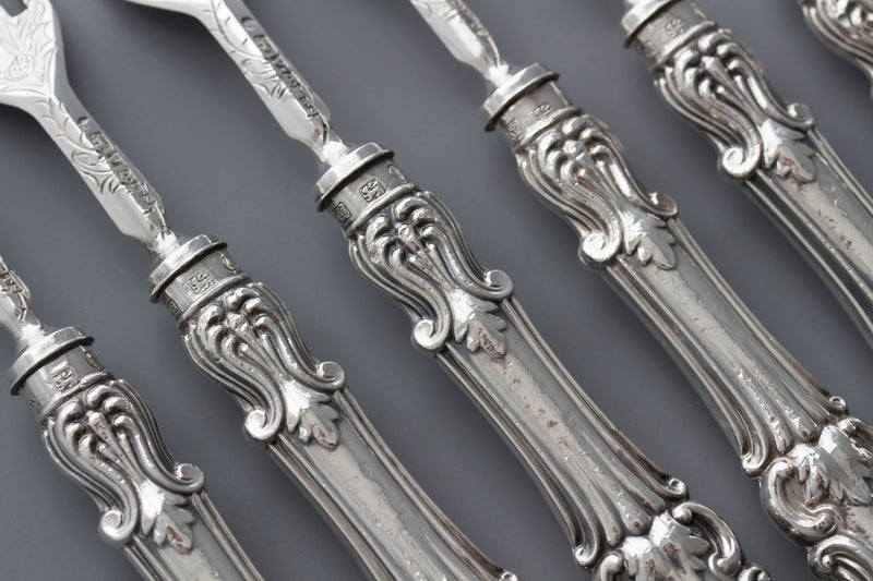 A Set of Eight Silver Fruit/Dessert Knives and Forks Sheffield 1868 by Thomas Sansom