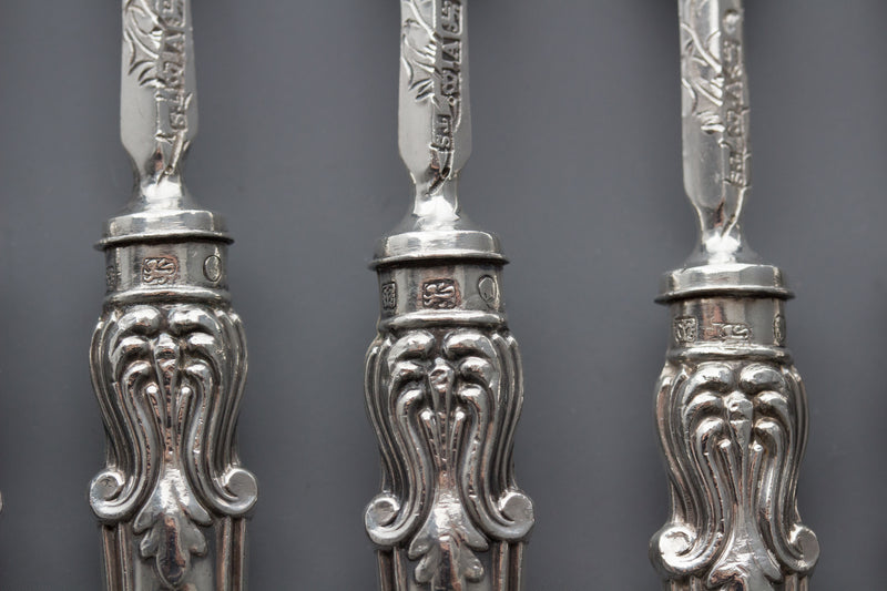 A Set of Eight Silver Fruit/Dessert Knives and Forks Sheffield 1868 by Thomas Sansom