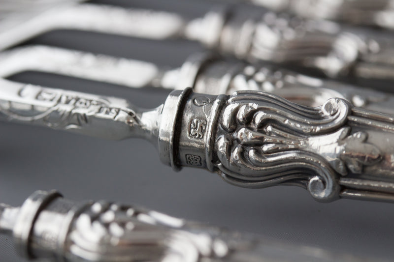 A Set of Eight Silver Fruit/Dessert Knives and Forks Sheffield 1868 by Thomas Sansom