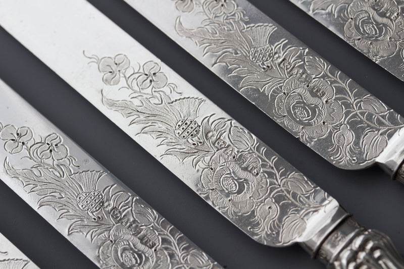A Set of Eight Silver Fruit/Dessert Knives and Forks Sheffield 1868 by Thomas Sansom