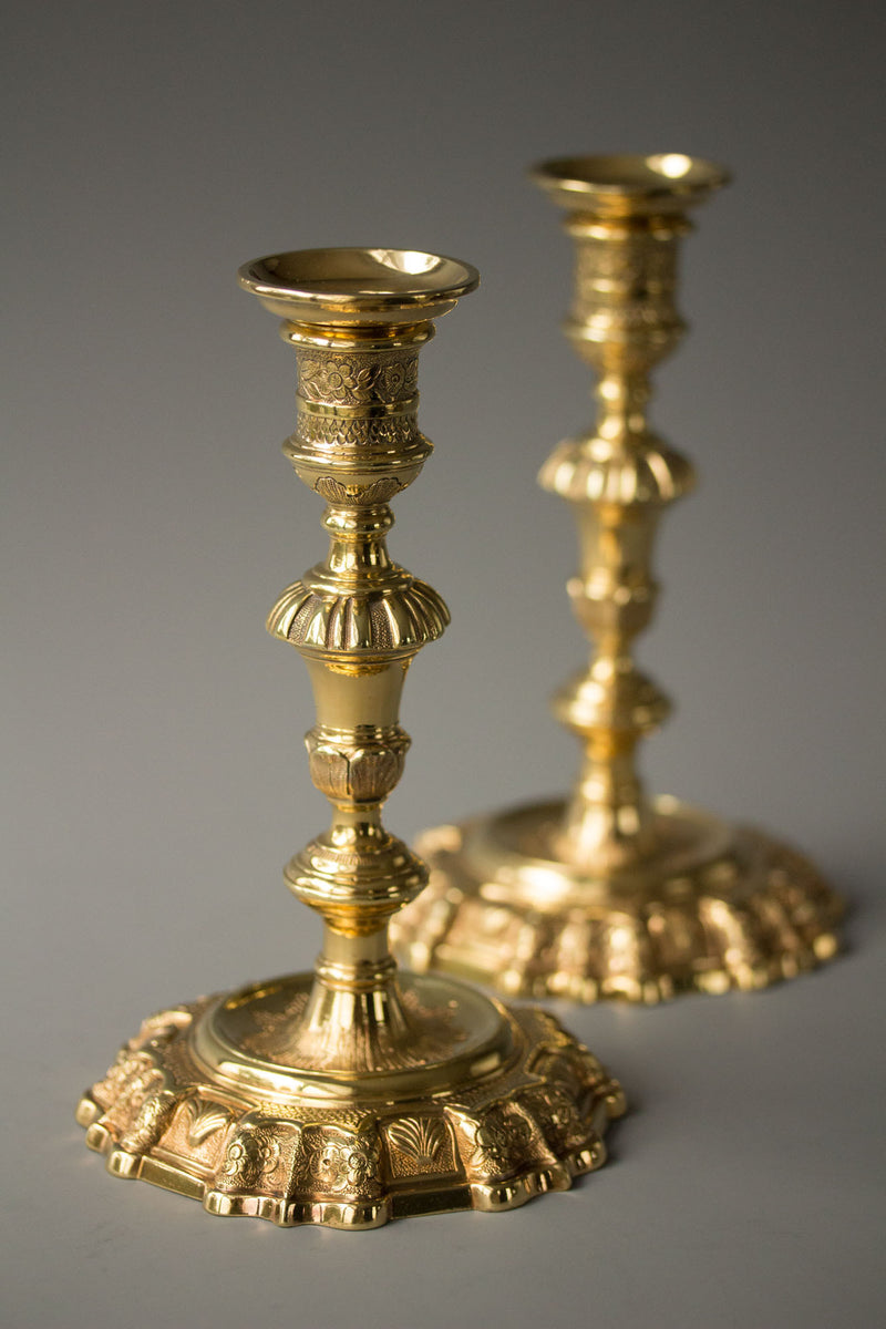 A Pair of George II Silver-Gilt Candlesticks. Edward Aldridge London 1741