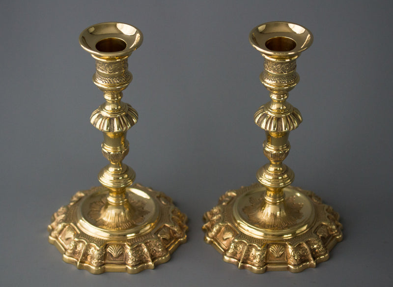 A Pair of George II Silver-Gilt Candlesticks. Edward Aldridge London 1741