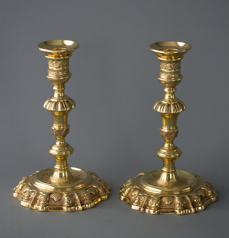 A Pair of George II Silver-Gilt Candlesticks. Edward Aldridge London 1741
