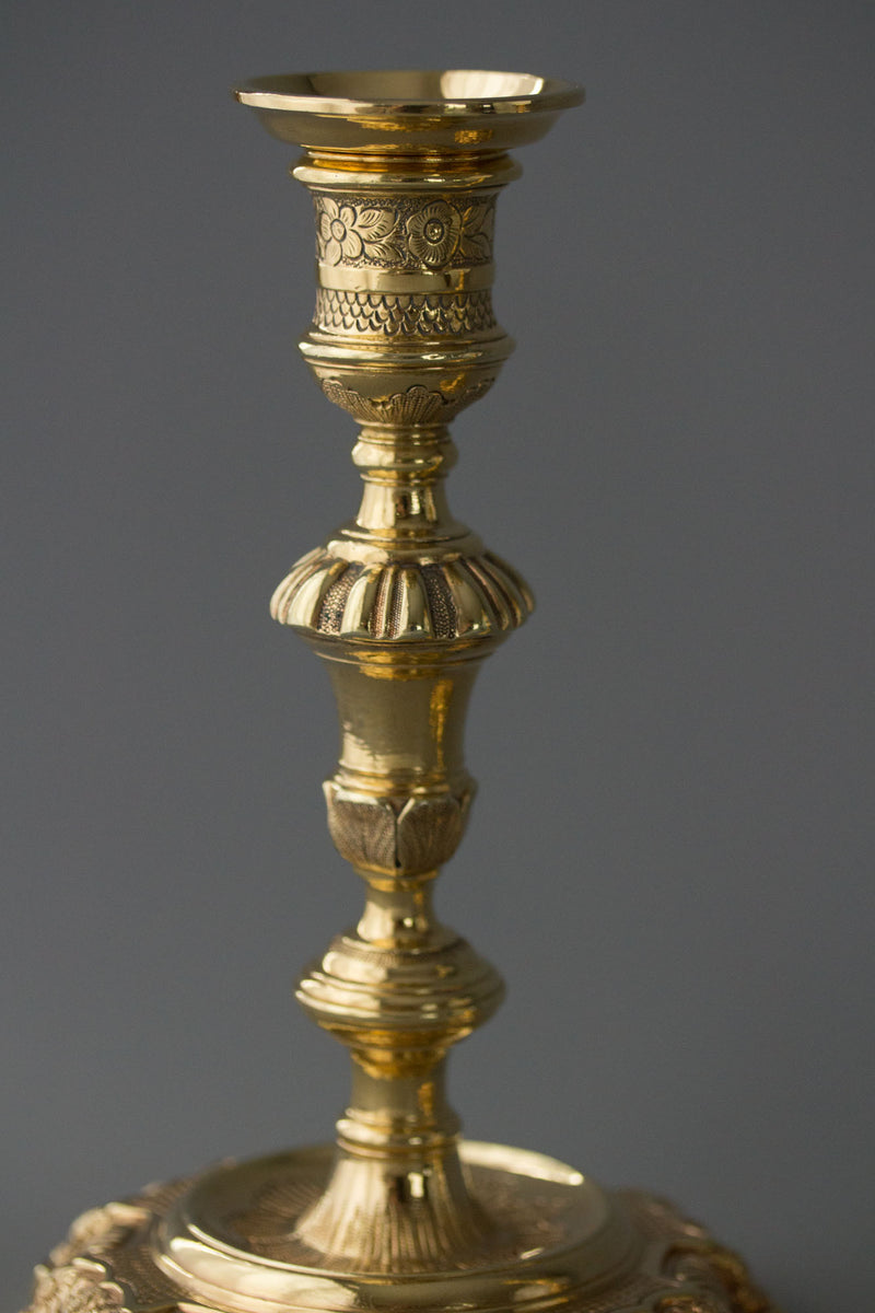A Pair of George II Silver-Gilt Candlesticks. Edward Aldridge London 1741