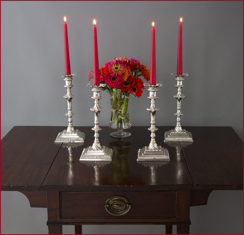 An Exceptional Set of Four Cast Silver Georgian Candlesticks London 1768 by William Cafe