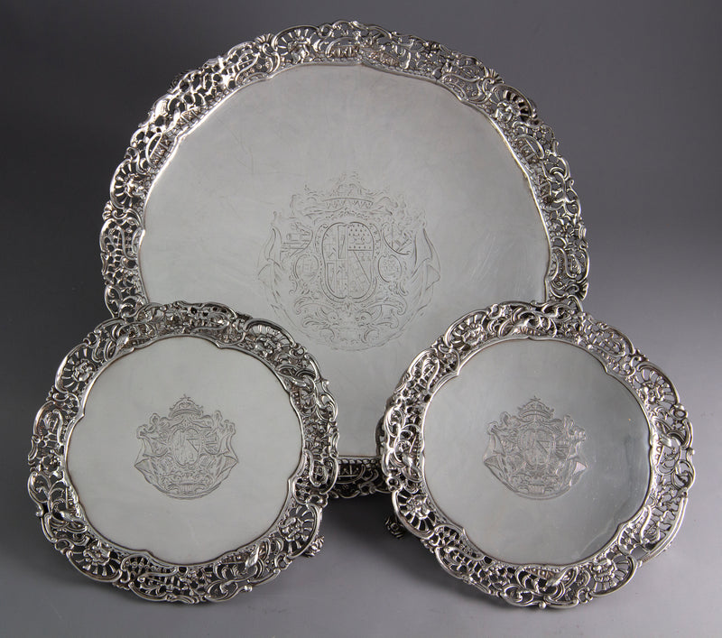 A Set of 3 George III Silver Salver or Trays, London 1762 by Richard Rugg