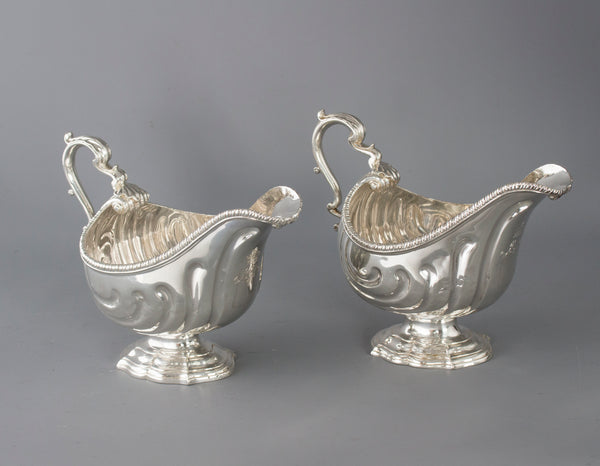 A Very Heavy Pair of George II Silver Pedestal Sauce Boats, London 1758, by Henry Dutton