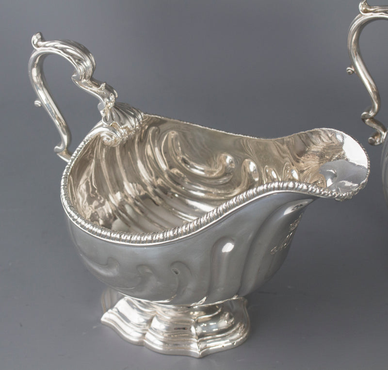 A Very Heavy Pair of George II Silver Pedestal Sauce Boats, London 1758, by Henry Dutton