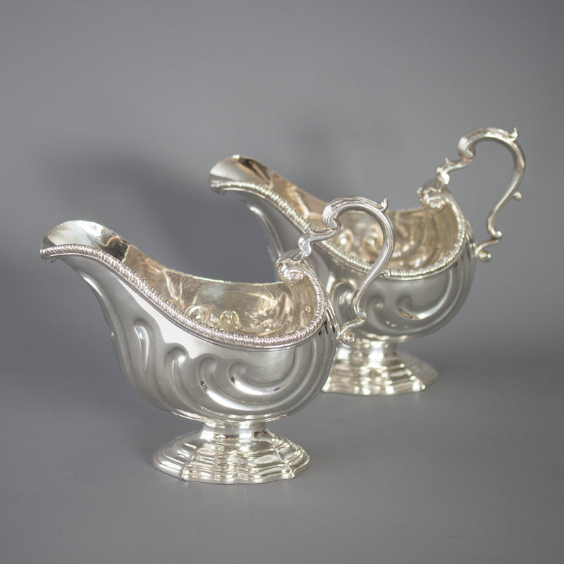 A Very Heavy Pair of George II Silver Pedestal Sauce Boats, London 1758, by Henry Dutton