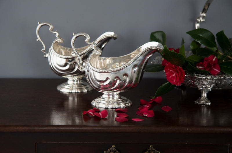 A Very Heavy Pair of George II Silver Pedestal Sauce Boats, London 1758, by Henry Dutton