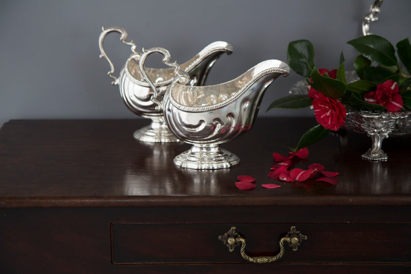 A Very Heavy Pair of George II Silver Pedestal Sauce Boats, London 1758, by Henry Dutton