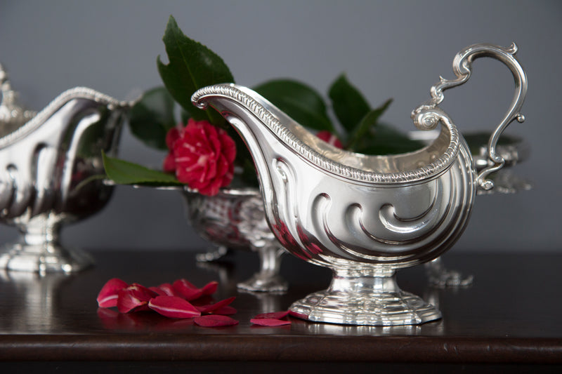 A Very Heavy Pair of George II Silver Pedestal Sauce Boats, London 1758, by Henry Dutton