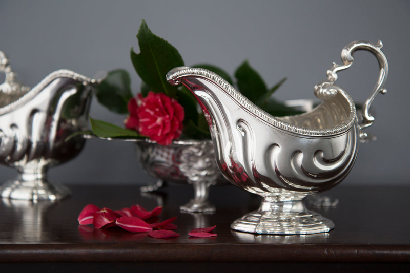 A Very Heavy Pair of George II Silver Pedestal Sauce Boats, London 1758, by Henry Dutton