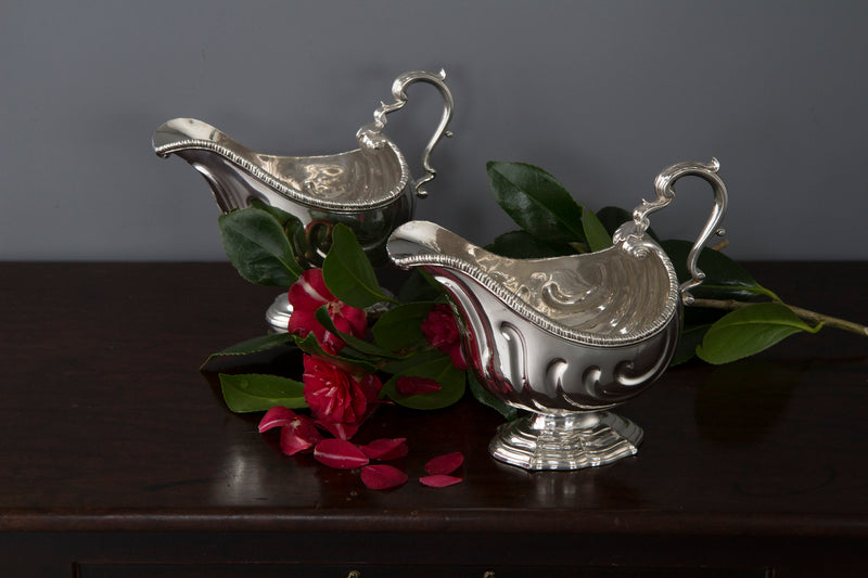 A Very Heavy Pair of George II Silver Pedestal Sauce Boats, London 1758, by Henry Dutton