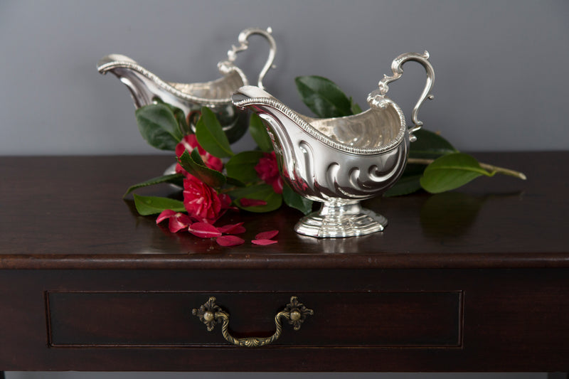 A Very Heavy Pair of George II Silver Pedestal Sauce Boats, London 1758, by Henry Dutton